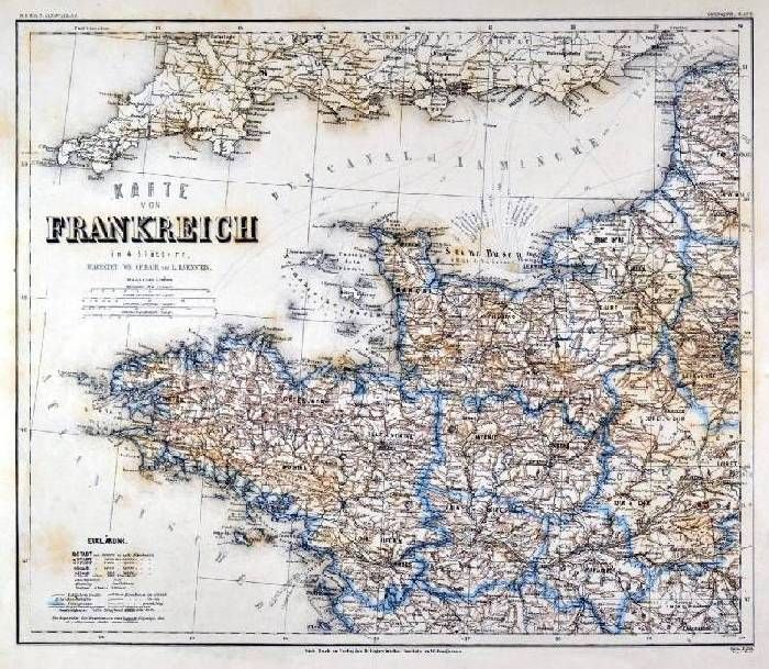 FRANKREICH. - Karte. - "Karte von Frankreich in 4 Blättern". Gesamtkarte in 4 Blättern.